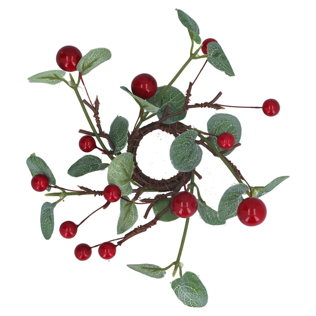 Eucalyptus and Red Berry Candle Ring 17cm | Annie Mo's