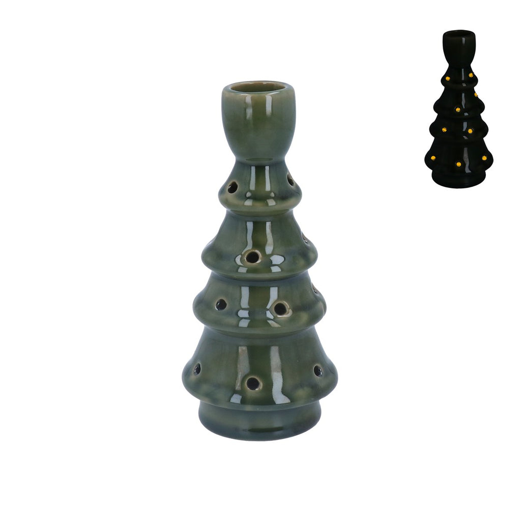 Dark Green Ceramic LED Candlestick 16cm | Annie Mo's