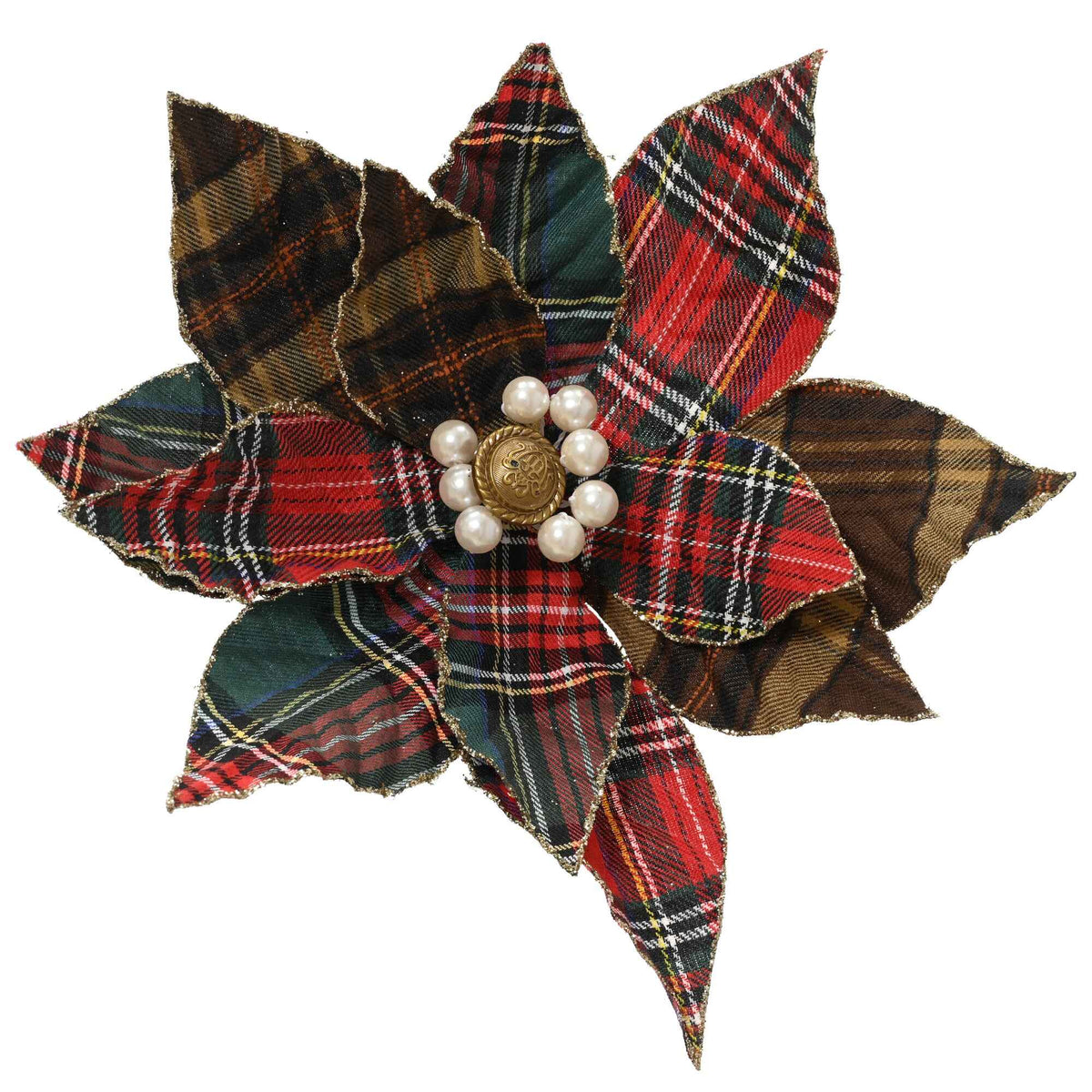 Tartan Poinsettia Flower Clip-On Decoration 31cm | Annie Mo's