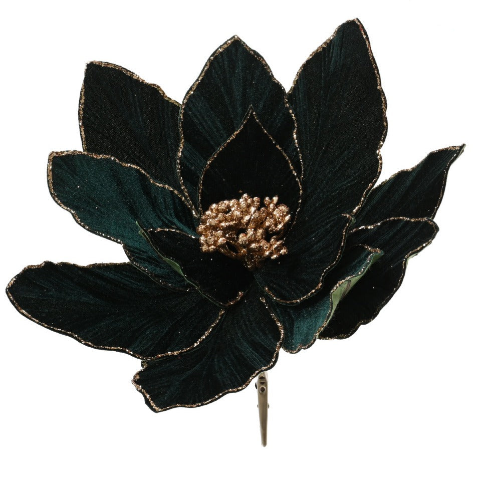 Velvet Poinsettia Flower Clip-On Decoration 28cm - Green | Annie Mo's