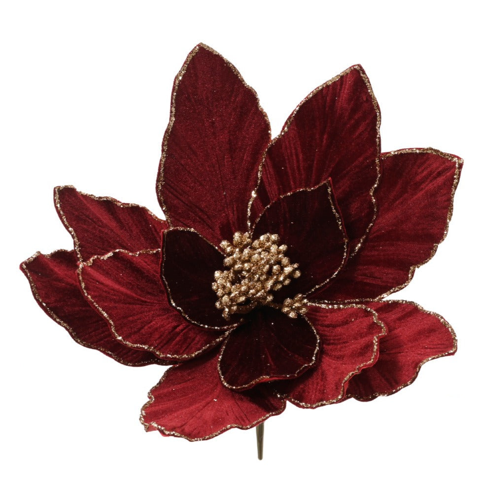 Velvet Poinsettia Flower Clip-On Decoration 28cm - Red | Annie Mo's