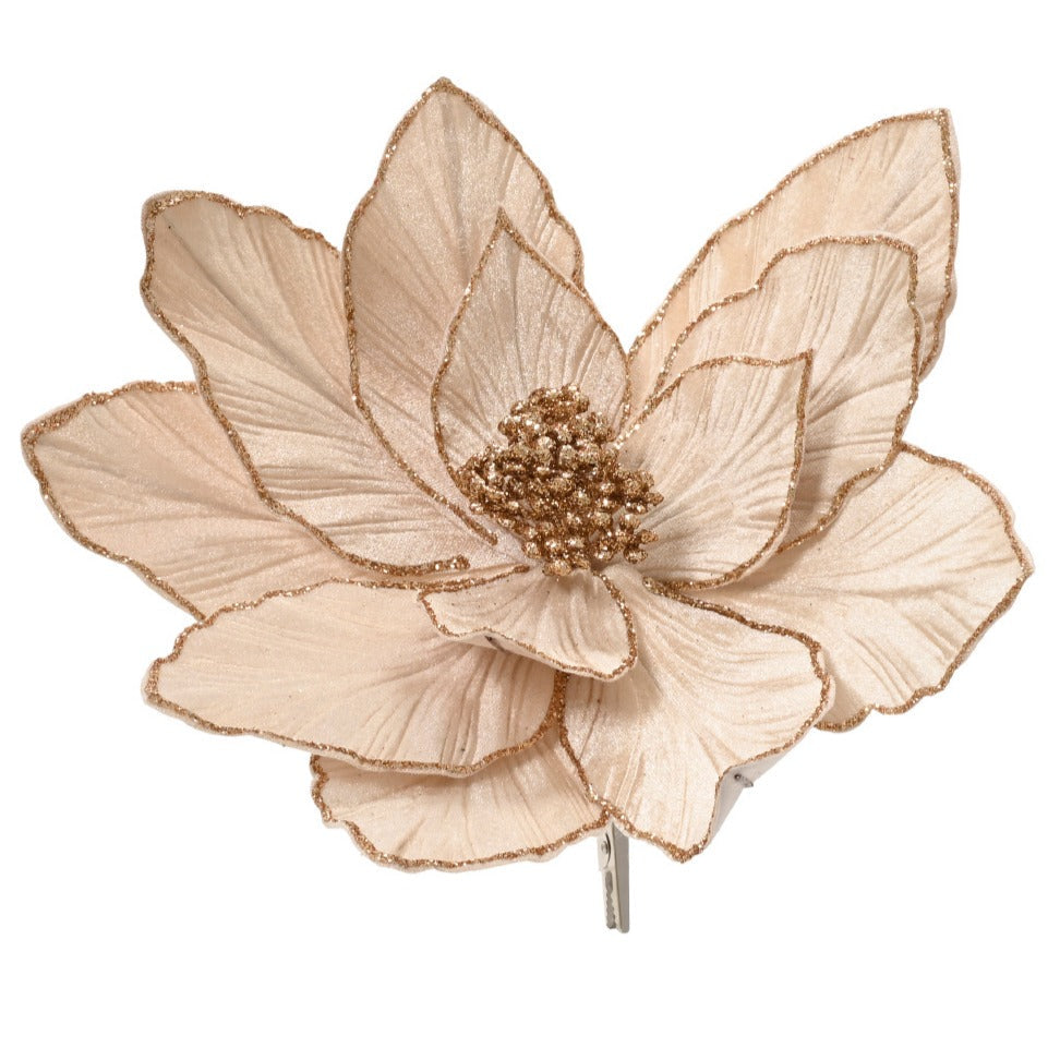 Velvet Poinsettia Flower Clip-On Decoration 28cm - White | Annie Mo's