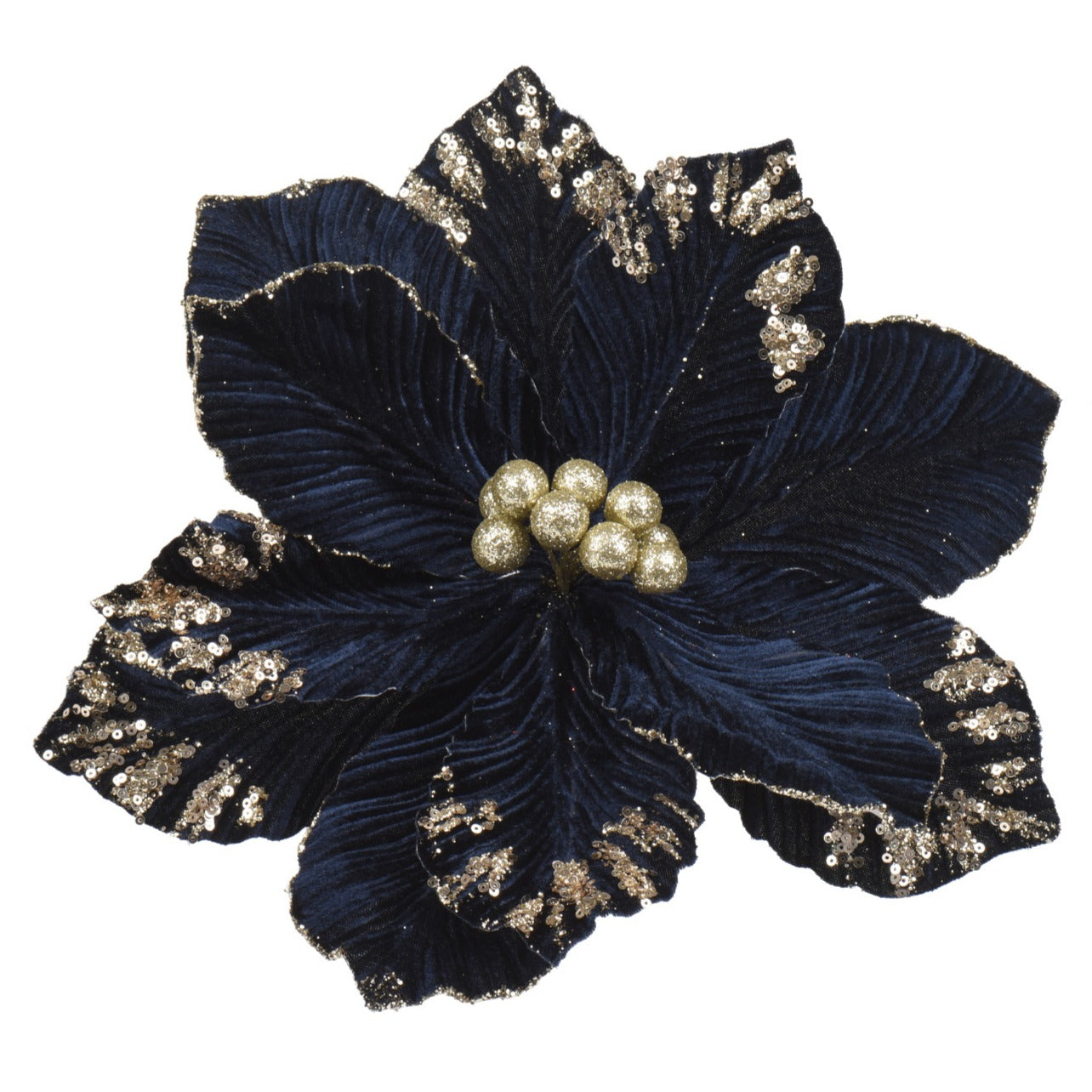 Velvet and Pearl Poinsettia Flower Clip-On Decoration 35cm - Blue | Annie Mo's