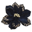 Velvet and Pearl Poinsettia Flower Clip-On Decoration 35cm - Blue | Annie Mo's
