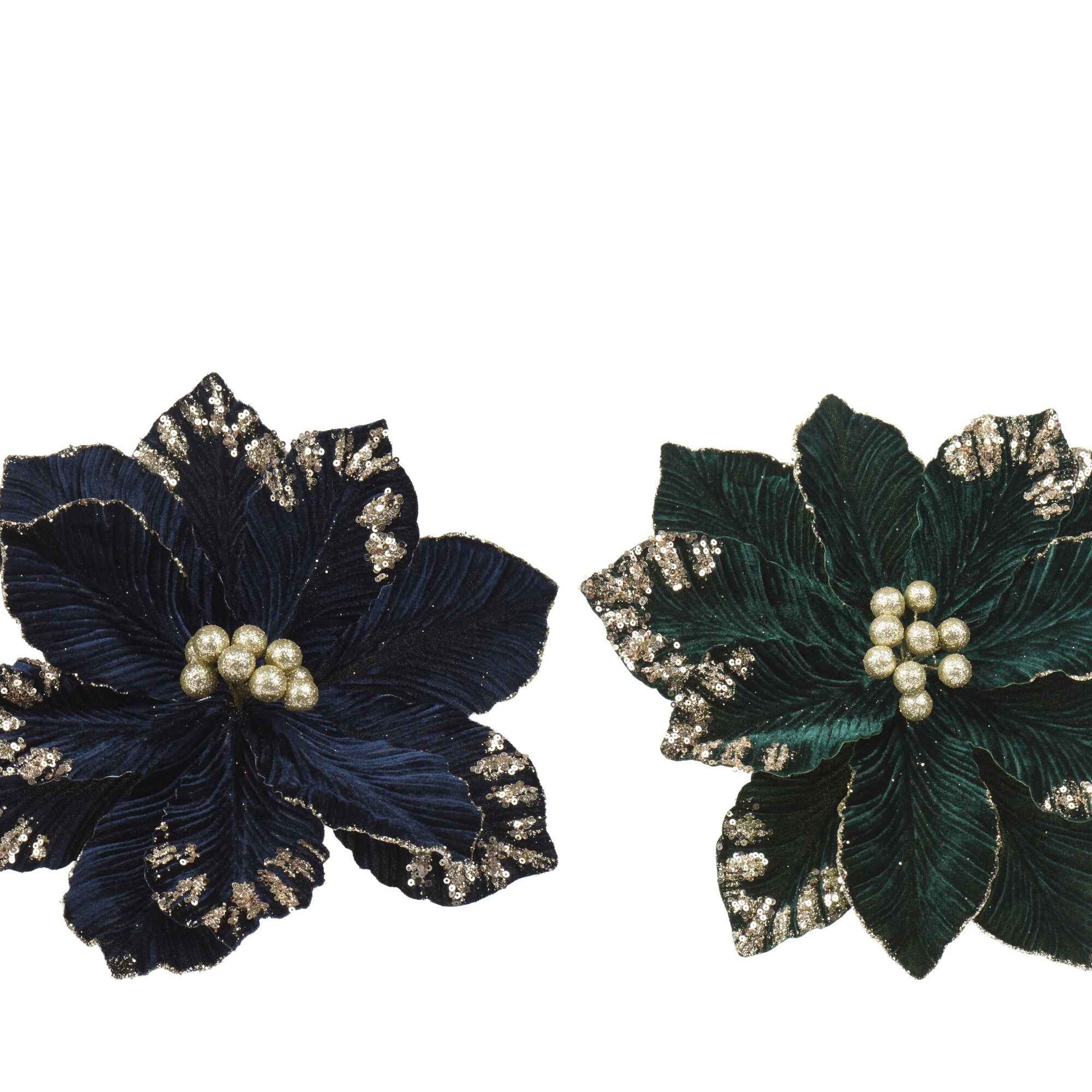 Velvet and Pearl Poinsettia Flower Clip-On Decoration 35cm - Choice of Colour | Annie Mo's