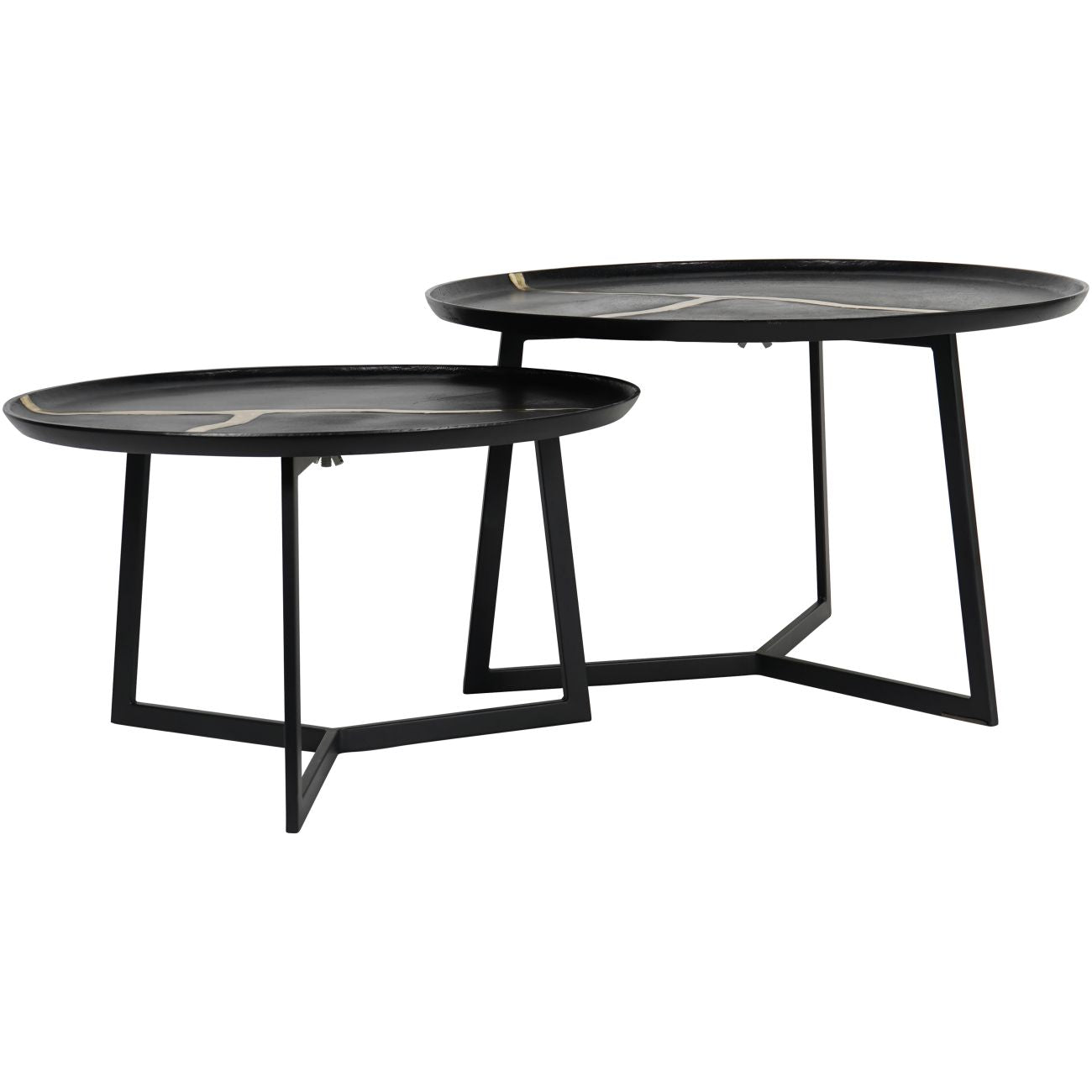 Set of Two Textured Aluminium Coffee Tables with Brass Insert 72cm  A | Annie Mo's