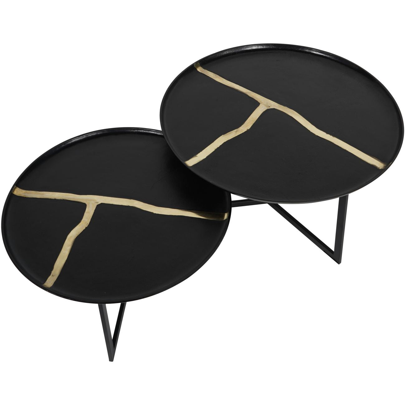 Set of Two Textured Aluminium Coffee Tables with Brass Insert 72cm | Annie Mo's