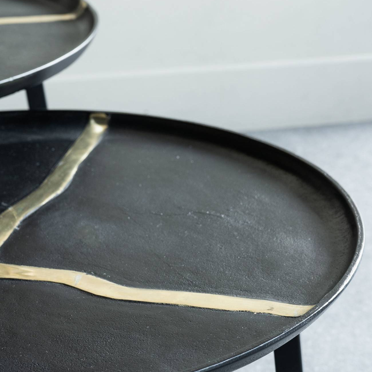 Set of Two Textured Aluminium Coffee Tables with Brass Insert 72cm C | Annie Mo's