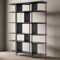 Bronx Black Acacia Bookcase Shelving Unit 180cm