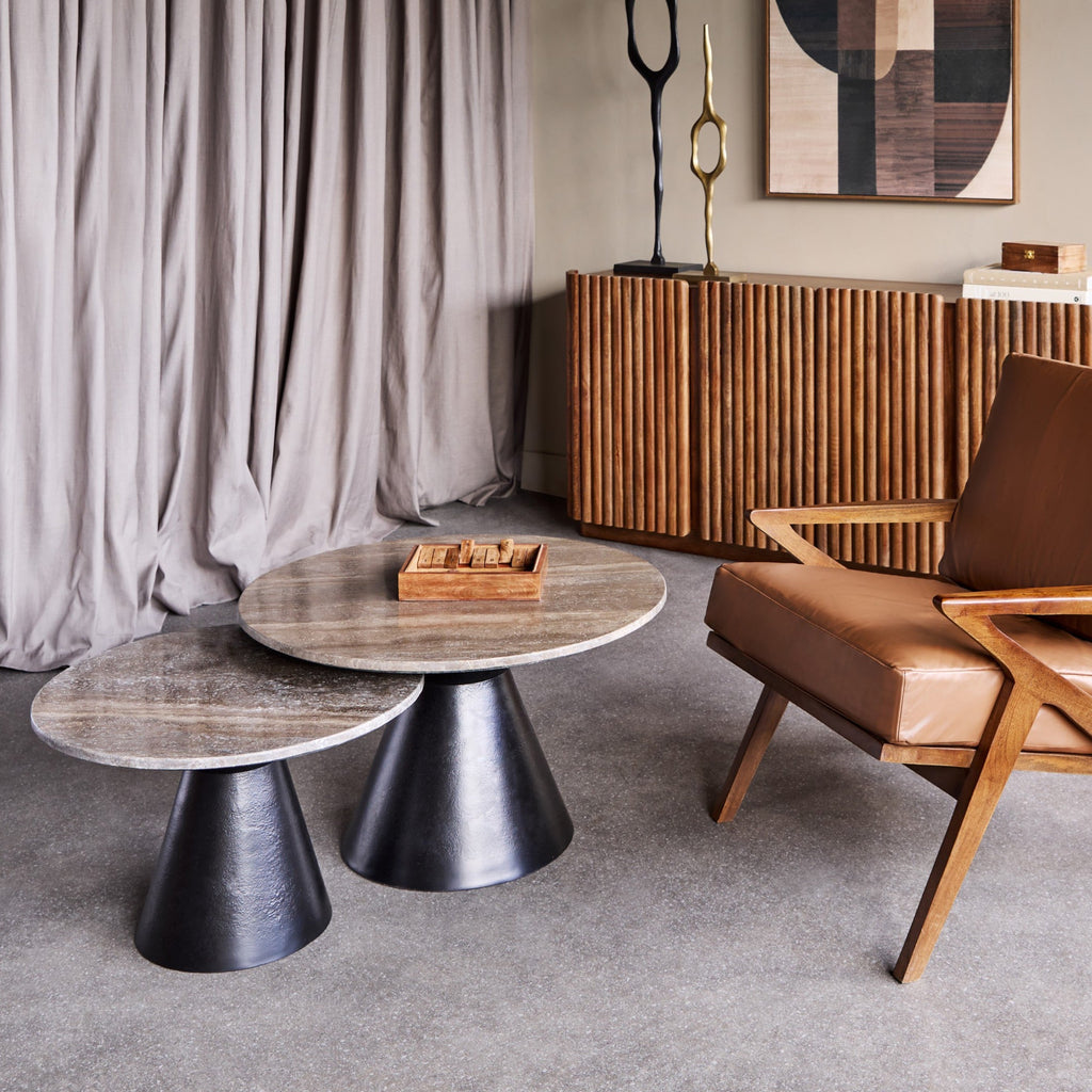 Charcoal Black and Dark Travertine Coffee Table - Size Choice Large & Small E | Annie Mo's