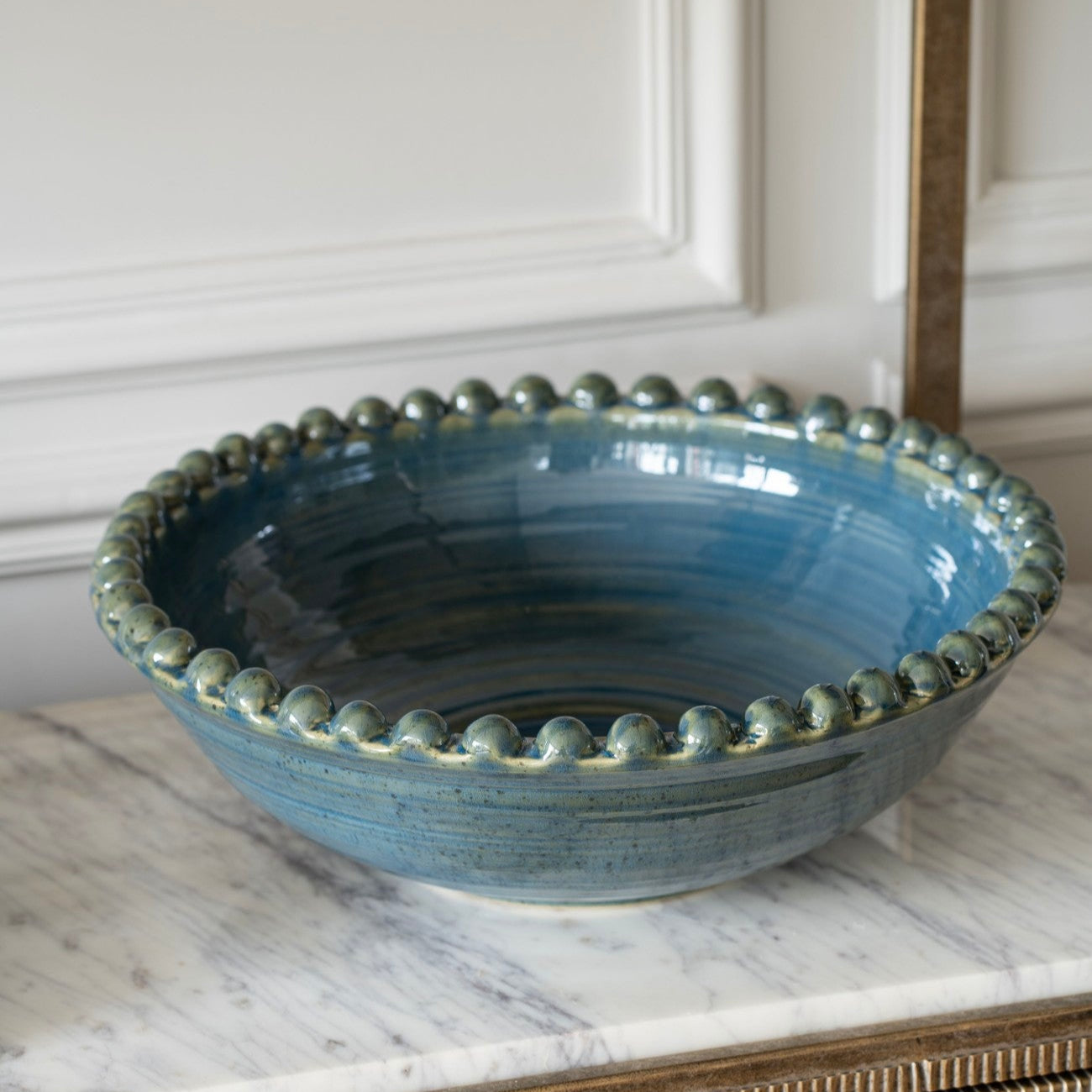 Mediterranean Reactive Glaze Ceramic Bowl Blue Green 37cm  Annie Mo's