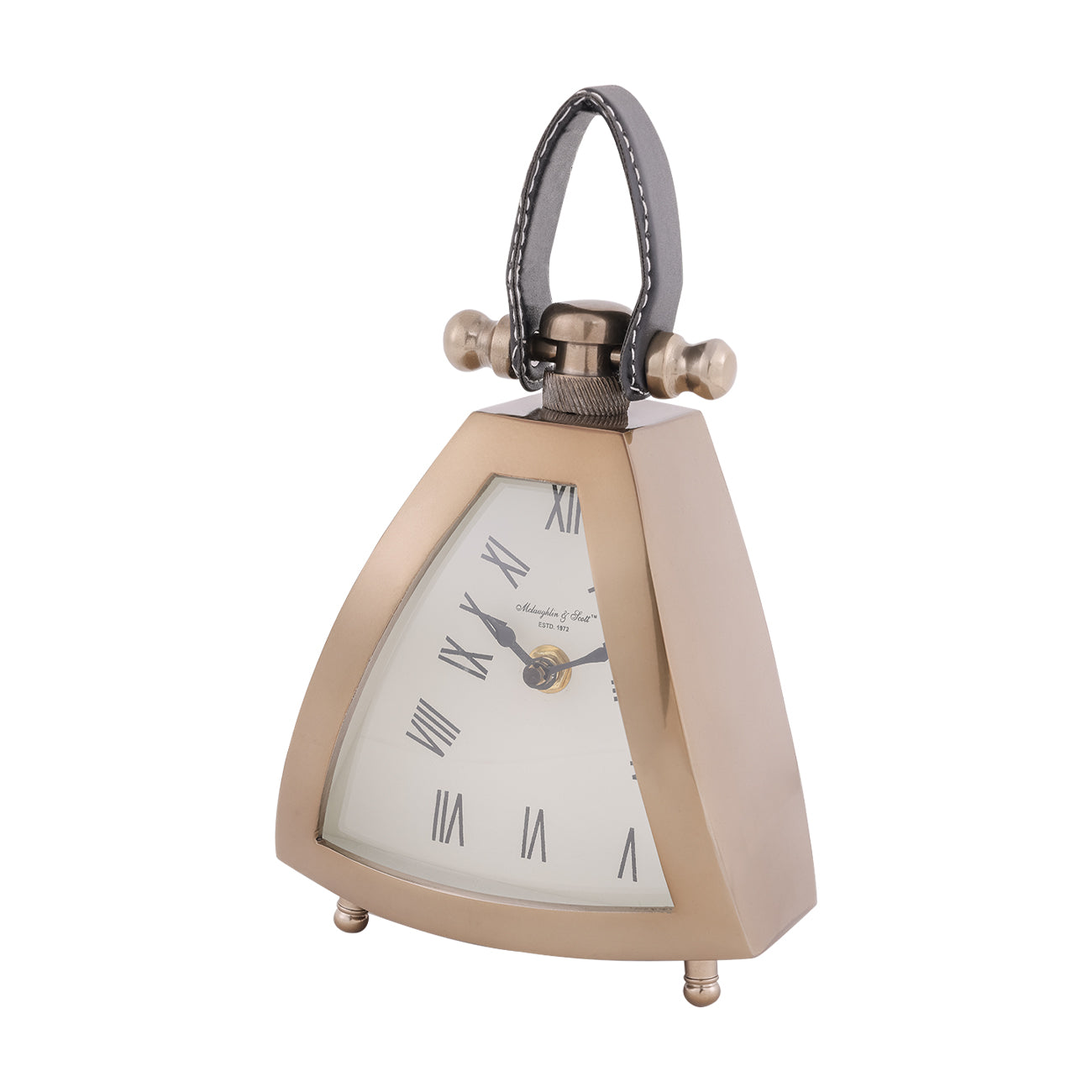 Isosceles Brass Curved Front Mantel Clock Small 18cm