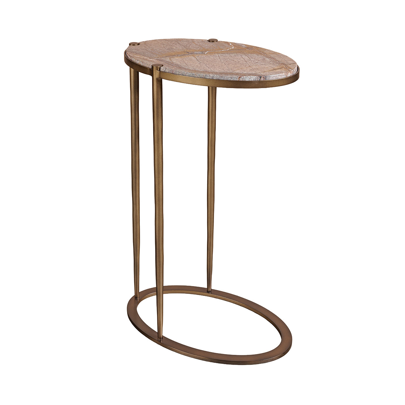 Iota Oval Accent Table Forest Brown Marble Smoked Gold Frame | Annie Mo's