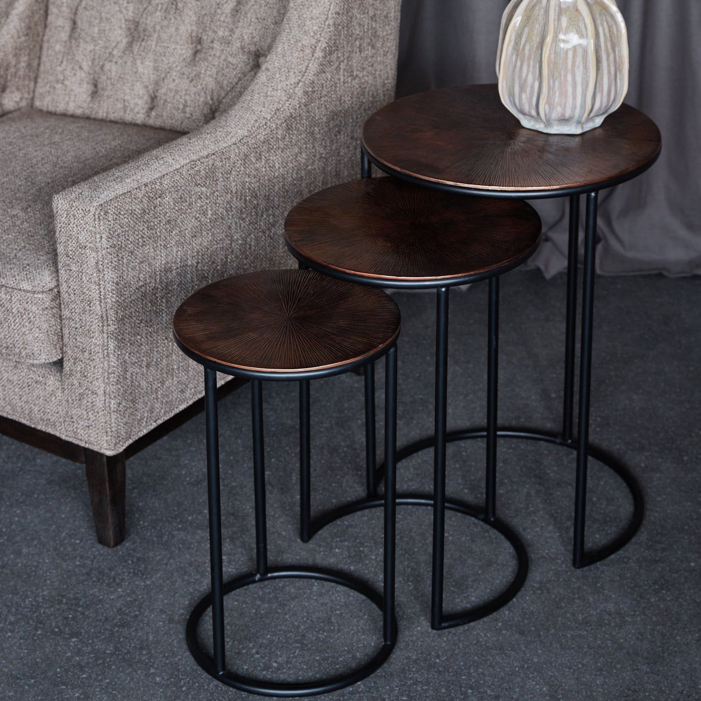 Copper Tone Set of Three Nesting Tables 63cm E | Annie Mo's