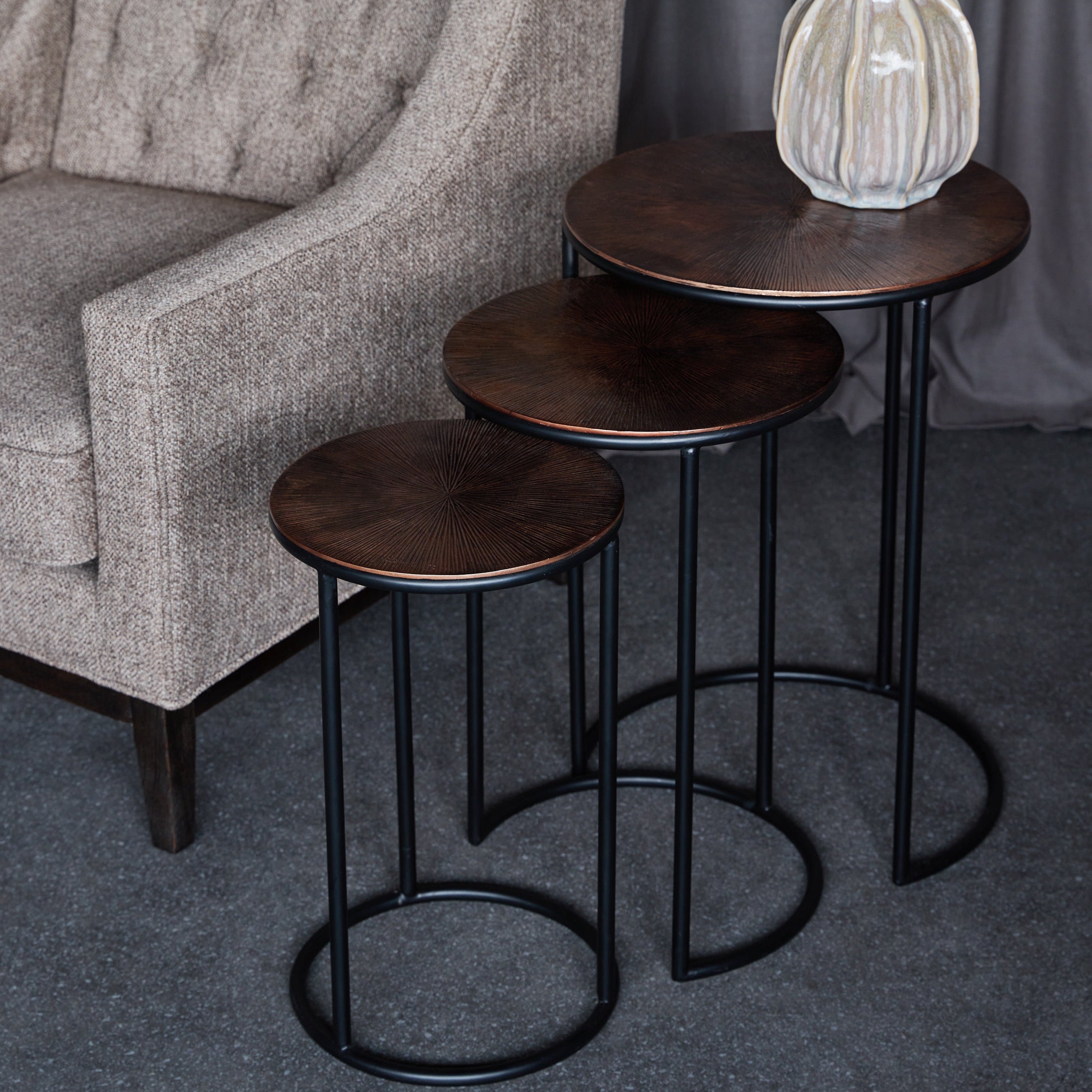 Copper Tone Set of Three Nesting Tables 63cm E | Annie Mo's