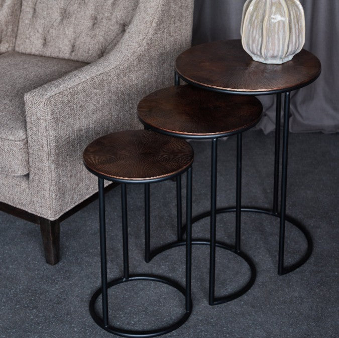 Copper Tone Set of Three Nesting Tables 63cm E | Annie Mo's