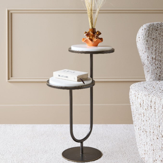 White Marble Accent Side Table 59cm E | Annie Mo's