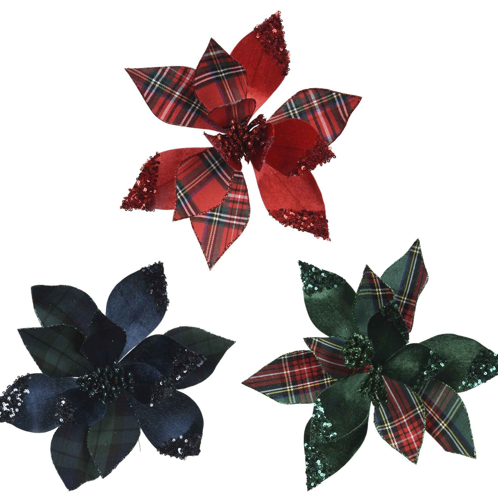 Velvet Tartan Poinsettia Clip 27cm - Colour Choice | Annie Mo's