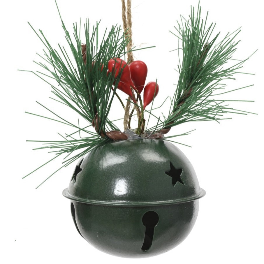 Iron Bell Bauble with Needle Sprig and Berries - Green | Annie Mo's