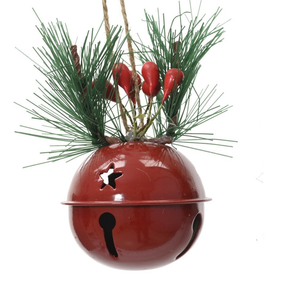 Iron Bell Bauble with Needle Sprig and Berries - Red | Annie Mo's