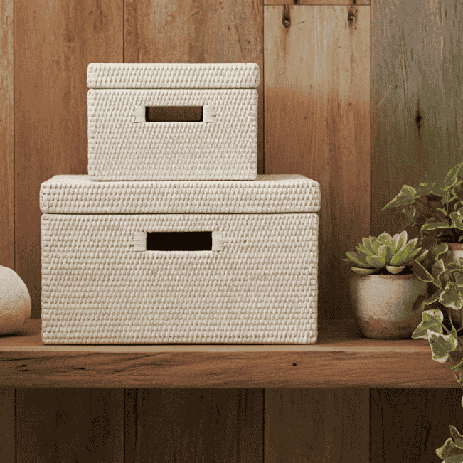 Artisan Weave Rattan Square Box - Size Choice