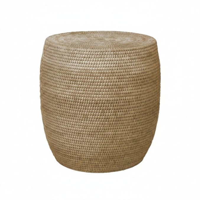 Rattan Drum Stool 45cm - Nude Wash | Annie Mo's