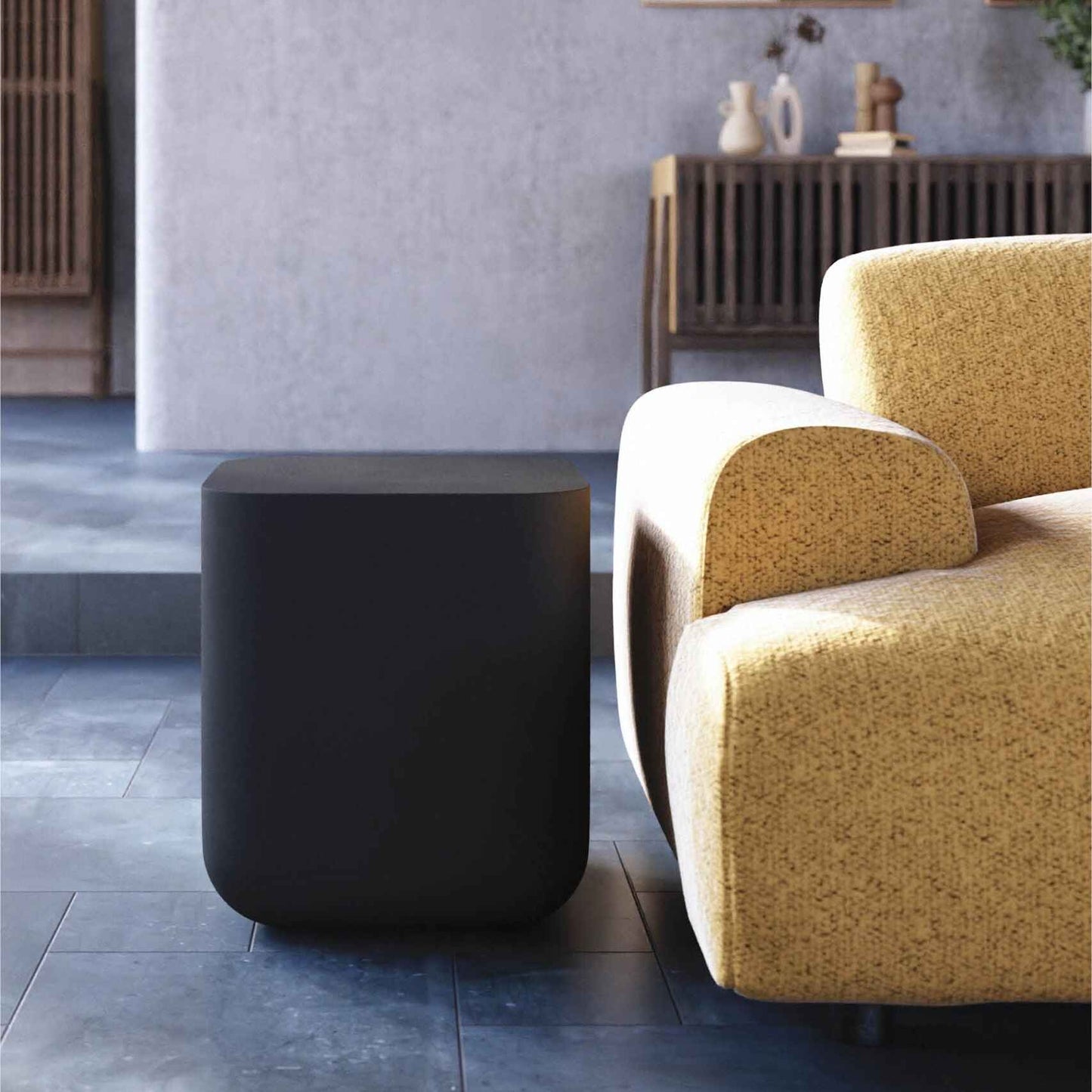 Abigail Ahern Flat Top Side Table (Pitted Charcoal) 45cm High