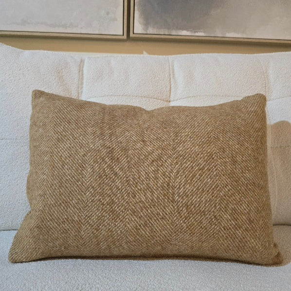 Abraham Moon Herringbone Camel Rectangle Cushion 1