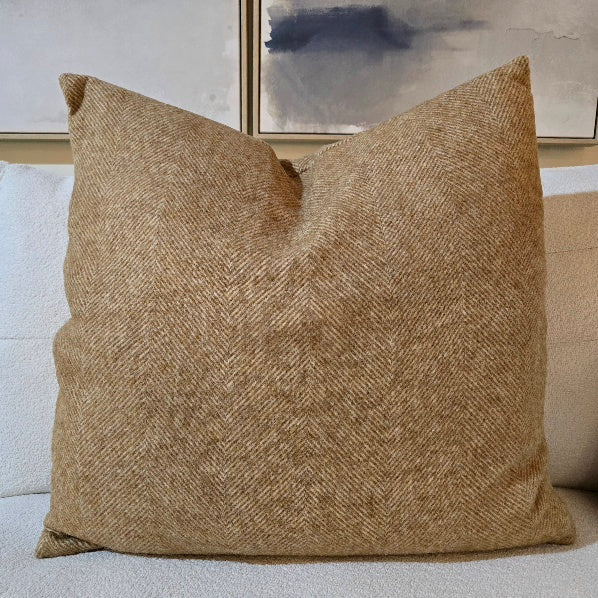 Abraham Moon Herringbone Camel Square Cushion 1