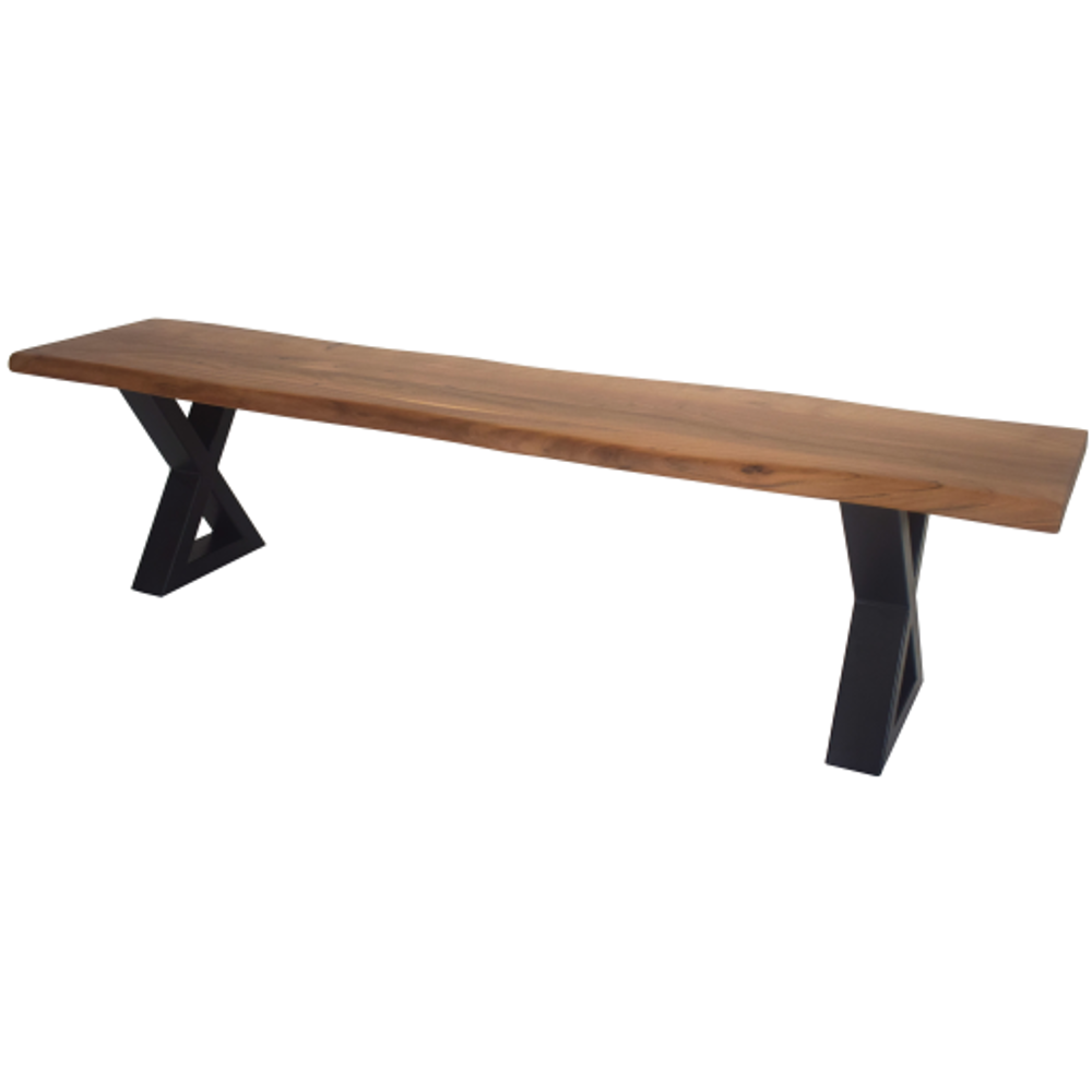 Acacia Wood Live Edge Dining Bench with Black Metal Cross Legs
