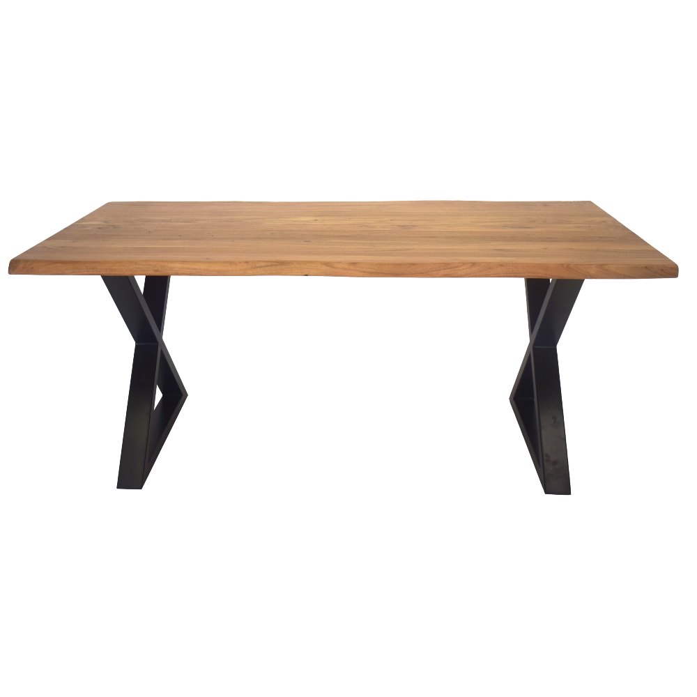 Acacia Wood Live Edge Dining Table with Black Metal Cross Legs 180cm Annie Mo s
