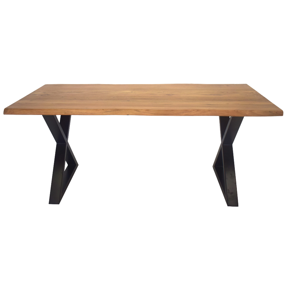 Acacia Wood Live Edge Dining Table with Black Metal Cross Legs 180cm