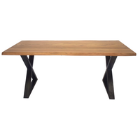 Acacia Wood Live Edge Dining Table with Black Metal Cross Legs 180cm