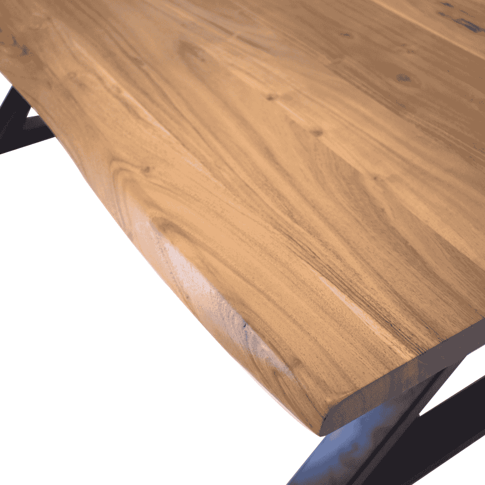 Acacia Wood Live Edge Dining Bench with Black Metal Cross Legs 180cm