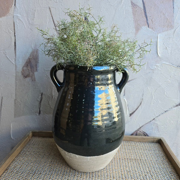 Aged Green Terracotta Vase with Handle 1