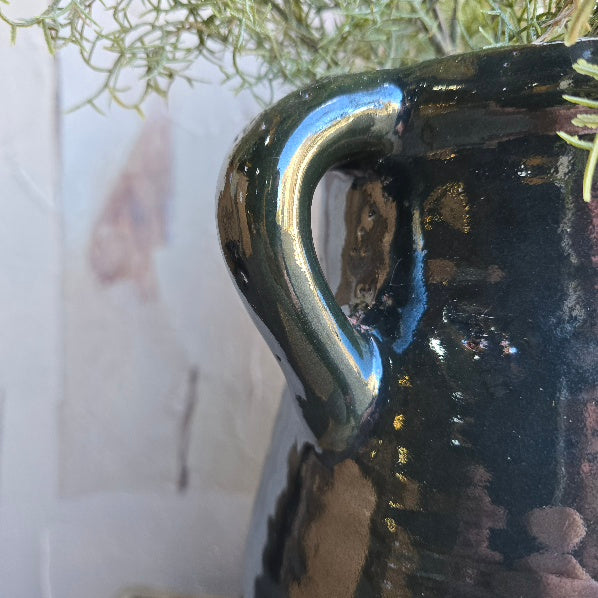 Aged Green Terracotta Vase with Handle 3