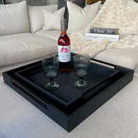 All Black Faux Shagreen Trays - Size Choice