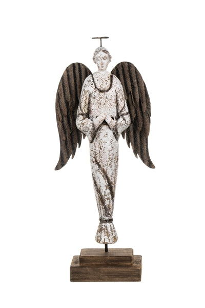 Angel with Folded Wings on a Wood Stand 37cm | Annie Mo's