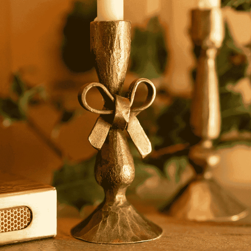Antique Brass Finish Bow Candle Holder with Six Candles