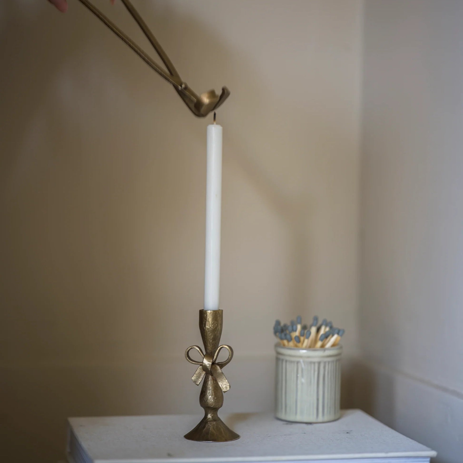 Antique Brass Finish Bow Candle Holder with Six Candles | Annie Mo's3