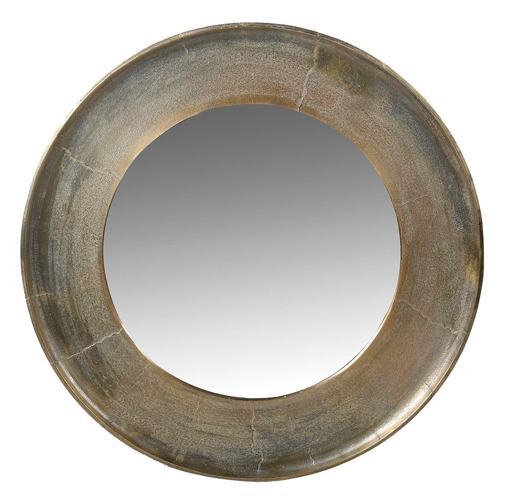 Antiqued Brass Round Wall Mirror 88cm
