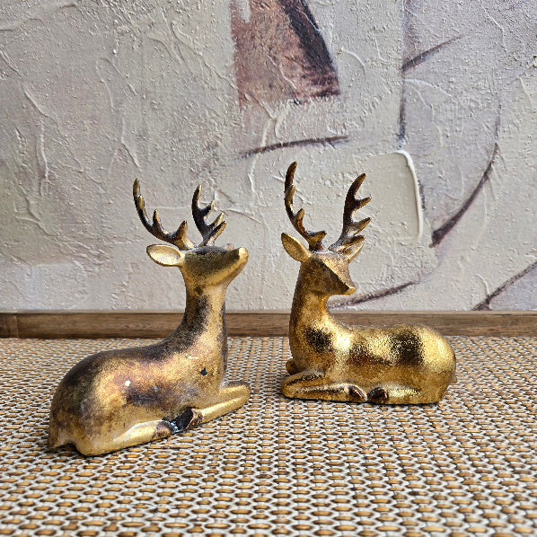 Antiqued Golden Resin Laying Deer 1