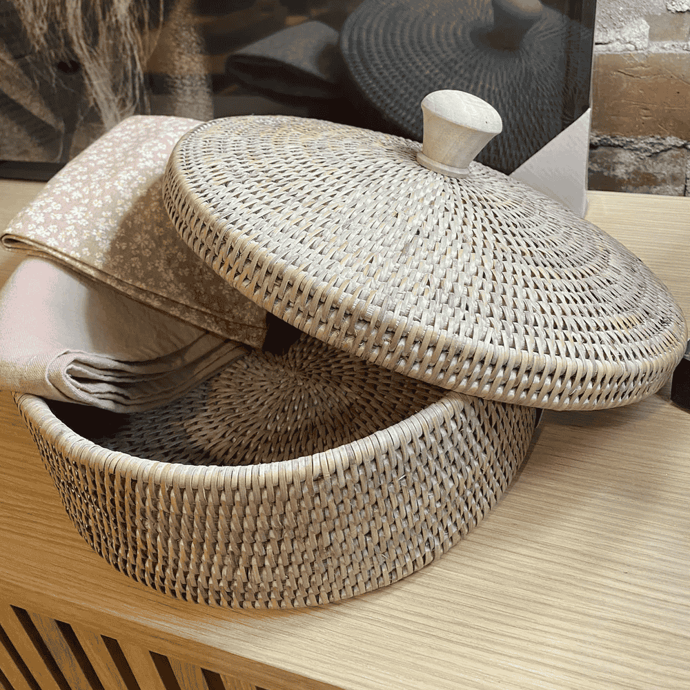 Artisan Weave Rattan Round Box with Lid 30cm | Annie Mo's