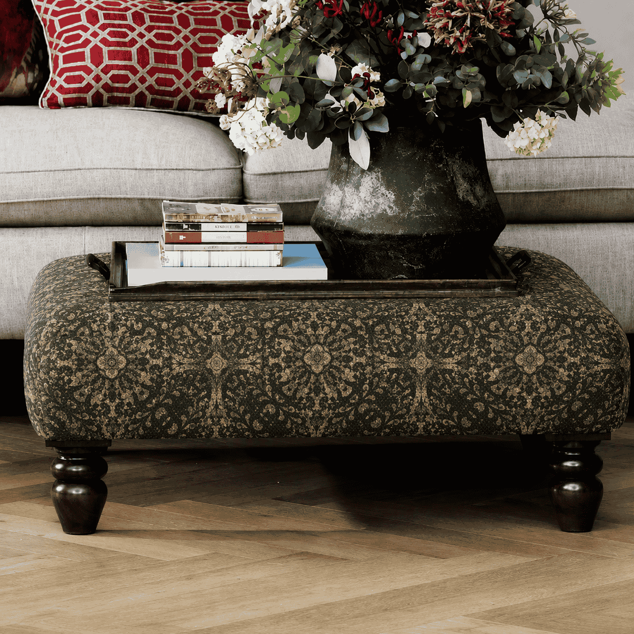 Artisan Square Footstool Patterned Fabric - Medina Vintage Chai