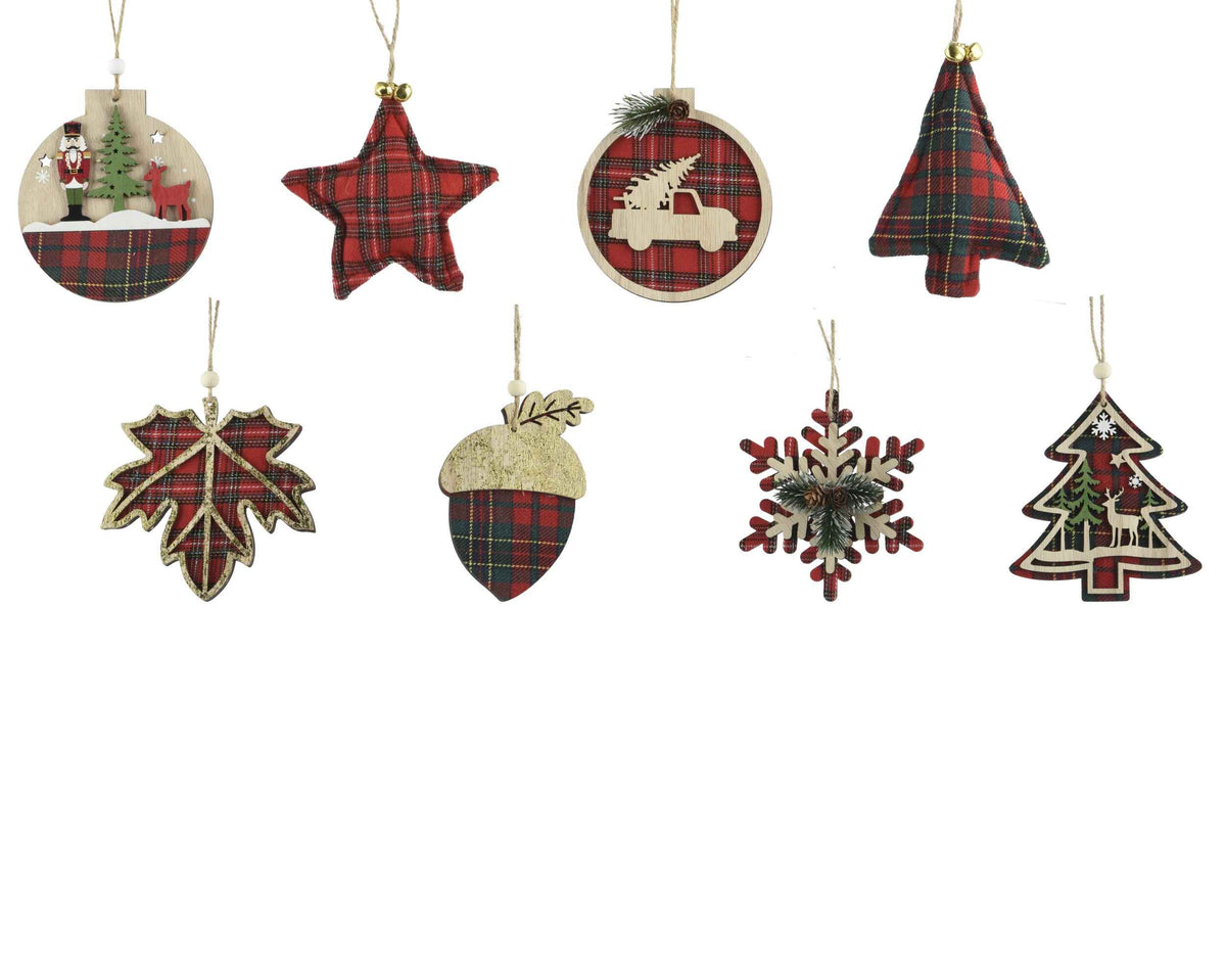 Assorted Set of Eight Tartan Clad Hanging Decorations 12cm | Annie Mo's