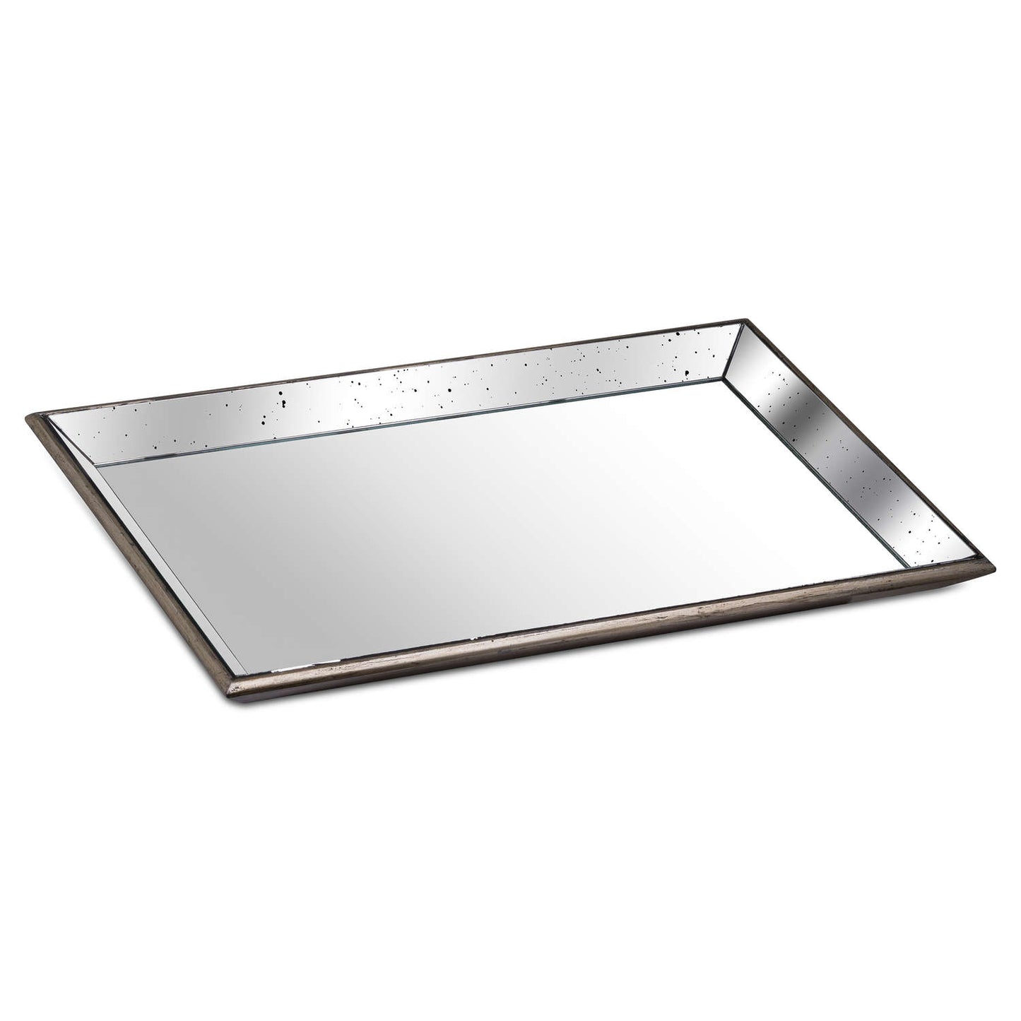 Astor Distressed Large Mirrored Tray With Wooden Detailing 80cm