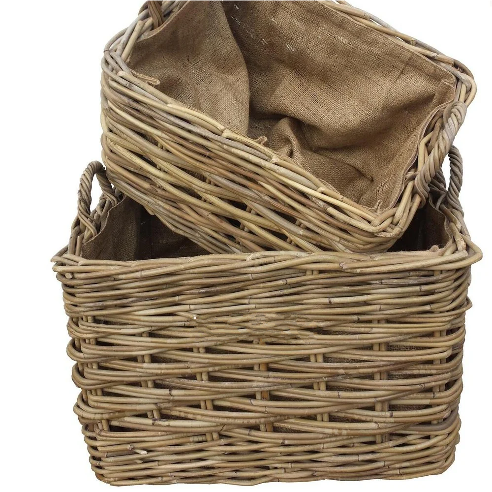 Set of Two Rectangle Baskets with Hessian Liner