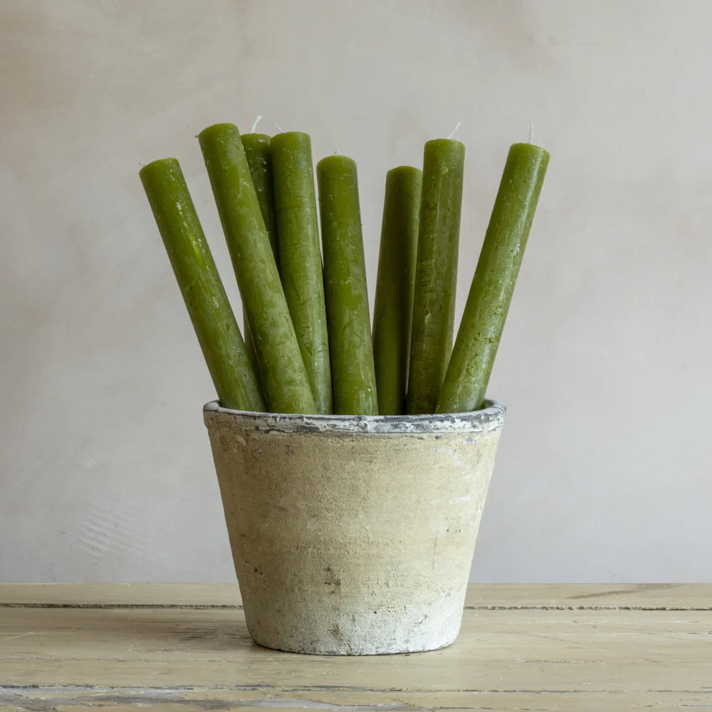 Rustic Dinner Candle Fern Green 27cm