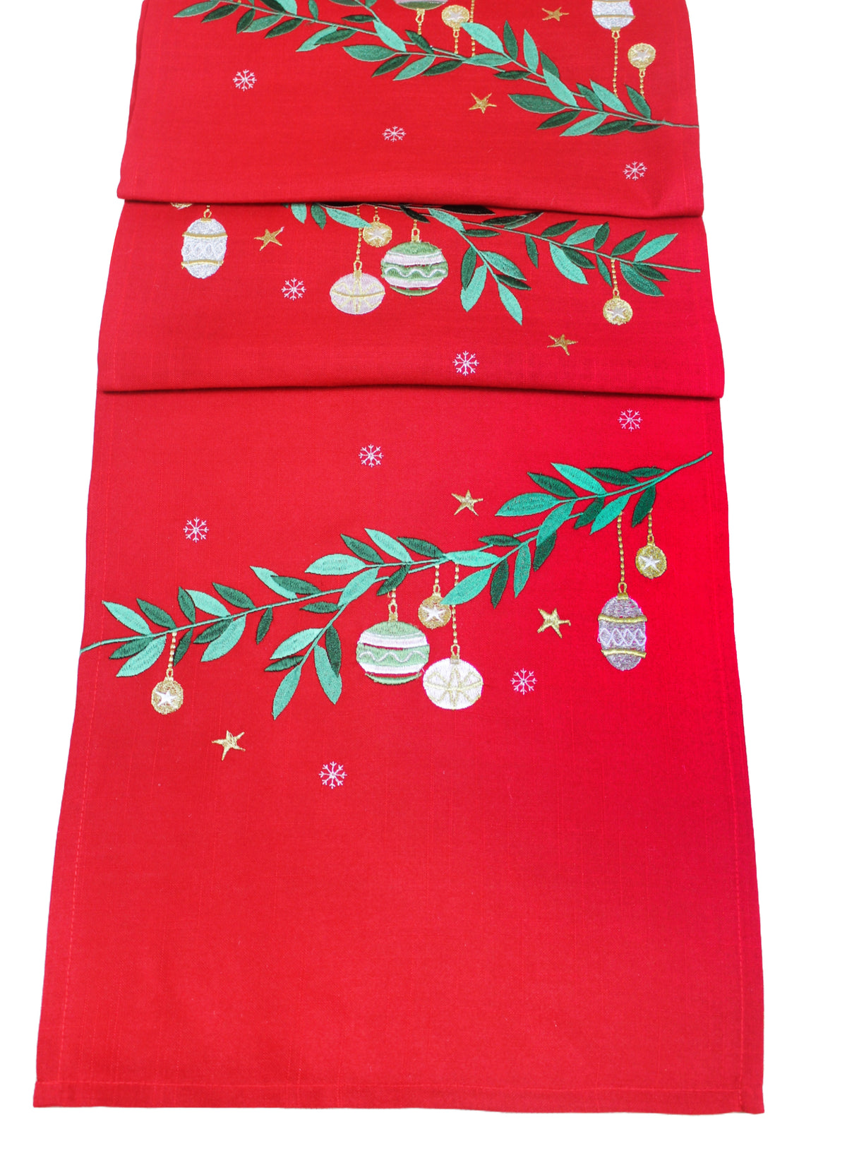 Red Table Runner with Bauble Detail 190cm-B