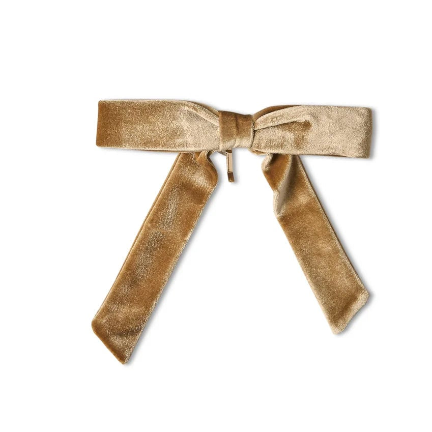 Bexhill Champagne Velvet Bow with Pin | Annie Mo's